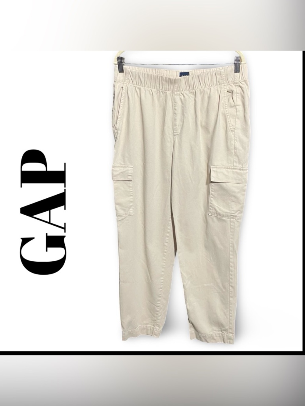 GAP Cream Cargo Pull-On Pants, Lightweight, Cotton Blend, Size Large